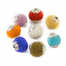 Намистини Індонезійські ручної роботи, з полімерної глини і Металу, Круглі, Колір: Мікс, Діаметр 14мм, Отвір 1.5мм, (2WB28145)