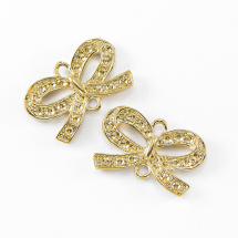 Конектор-Сеттінг Бантик, під Стрази, 2 отвори, Біжутерний сплав, Колір: Золото, Розмір: 14.5х23х3.5мм, Отвір 2мм, Придатний під Стрази 1~2мм. (2WB28668)