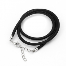 Основа для Намиста з шовку, Застібка Карабін з Латуні, з ланцюжком, Регульований, Колір: Чорний, Розмір: 43~45смх3мм, (3WB2050)