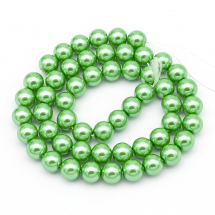Перли Намистини Скло 8 мм, Глянець, пофарбовані екокраской, на нитки з смесового бавовни, Круглі, Колір: Лайм, Діаметр: 8 мм, Отвір 1мм, близько 50шт/40см/нитка, (2WB29351)