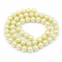 Перли Намистини Скло 8 мм, Глянець, пофарбовані екокраской, на нитки з смесового бавовни, Круглі, Колір: Жовта Шампань, Діаметр: 8 мм, Отвір 1мм, близько 50шт/40см/нитка, (2WB29354)