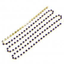 Стразовий Ланцюг Декоративний, Клас А, Золото/Сапфір, 2мм, близько 360шт/1.1м, (2WB29089)