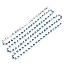 Taśma Łańcuszek Ozdobny z Cyrkoniami, Klasa A, Srebrny/Błękitny Cyrkon, 2mm, około 360szt/1.1m (2WB29097)