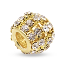 Шарми Євронамистини Латунь і Стрази, Рондель, Колір металу: Золото, Колір Страз: Кристал, Розмір: 12х10мм, Отвір 4мм, (2WB29550)