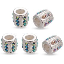 Koraliki Modułowe Charms Stop Metalowy i Cyrkonie, Srebro i Mix kolorów 10х10mm, 5szt (2WB28918)