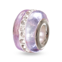 Koraliki Modułowe Charms Lampwork Mosiądz i Cyrkonie Handmade, Liliowy 13x9mm, 1szt (2WB29586)