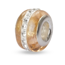 Koraliky Modułowy Charms Lampwork i Mosiądz i Cyrkonie Handmade13x9mm Kolor: Brzoskwiniowy 1szt/opakowanie (2WB29593)