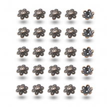 Шапочки для Бусин Квітка, Метал, Тибетський Стиль, Колір: Мідь, Розмір: 11х11х5мм, Отвір 1мм, (2WB29167)