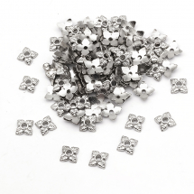 Шапочки для Бусин 4 пелюстки, Квітка, Метал, Тибетський Стиль, Колір: Платина, Розмір: 6х6х2мм, Отвір 1.5мм, (2WB29184)