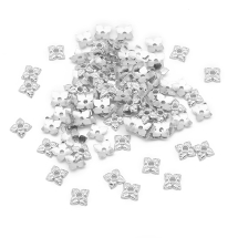 Шапочки для Намистин 4 Пелюстка Квітка, Сплав, Стиль Тибету, Срібло, 6х6х2мм, Отвір 1мм, (2WB29185)