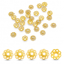 Шапочки для Бусин Металеві, Квітка, Колір: Золото, Розмір: 9х4мм, Отвір 2мм, (2WB29192)