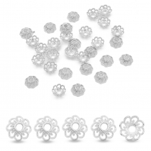 Шапочки для Бусин Металеві, Квітка, Колір: Срібло, Розмір: 9х4мм, Отвір 2мм, (2WB29194)