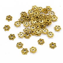 Шапочки для Бусин 6 пелюсток, Квітка, Метал, Тибетський Стиль, Колір: Античне Золото, Розмір: 6х1.5мм, Отвір 2мм, (2WB29206)