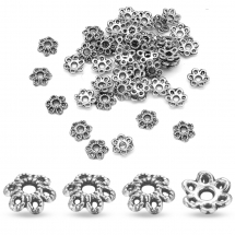 Шапочки для Бусин 6 пелюсток, Квітка, Сплав, Тибетський Стиль, Античне Срібло, 6х1.5мм, Отвір 2мм, (2WB29208)