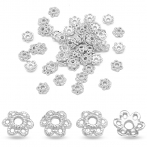 Шапочки для Бусин 6 пелюсток, Квітка, Метал, Тибетський Стиль, Колір: Платина, Розмір: 6х1.5мм, Отвір 2мм, (2WB29209)