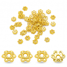 Шапочки для Бусин 6 пелюсток, Квітка, Метал, Тибетський Стиль, Колір: Золото, Розмір: 6х1.5мм, Отвір 2мм, (2WB29210)