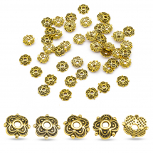 Шапочки для Бусин 4 пелюстки, Квітка, Метал, Тибетський Стиль, Колір: Античне Золото, Розмір: 8х8х2мм, Отвір 2мм, (2WB29212)