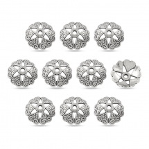 Nakładki na Koraliki, do Rękodzieła i Biżuterii, Styl Tybetański, Stop, Antyczne Srebro, 14x5mm, 10szt (2WB29241)