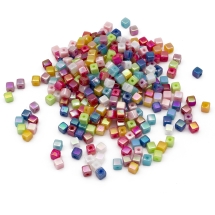 Намистини Акрилові Кубики, АВ колір, Мікс, 4х4мм, Отвір 1мм, близько 380шт/25г, (2WB30476)