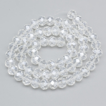 Намистини Кришталеві Перлинний Блиск Гальванічне Скло Гранені Рондель, Безбарвний, 10х7мм, Отвір 1мм, близько 60шт/43см/нитка, (2WB30943)
