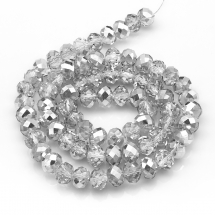 Намистини Скло з гальваніки, Грановані, Рондель, напів, Колір: Сріблястий, 10х7.5мм, Отвір 2 мм, близько 72шт/54см/нитка, (2WB31027)