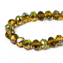 Намистини Гальваніка Скло АВ-Колір, Грановані, Рондель, Колір: оранжево-червоний, Розмір: 8х5мм, Отвір: 1мм, близько 70шт/42см/нитка, (2WB30873)