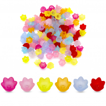 Шапочки для намистин Акрил Прозорі, Морозний Стиль, Квітка, Колір: Мікс, Розмір: Довжина 10мм, Ширина 9мм, Товщина 6.5мм, Отвір 1.5мм, близько 110шт/25г, (2WB30507)