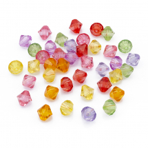 Намистини Акрил Кристал Біконус, Прозорі Грановані, Пофарбовані, Колір: Мікс, Розмір: Діаметр: 12мм, Отвір 2мм, близько 27шт/25г, (2WB30511)