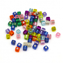 Koraliki Akrylowe Przezroczyste, Kostka, Kolor Wewnętrzny, Mix, 7.5x8mm, Otwór: 4mm, około 75szt/25g (2WB30514)