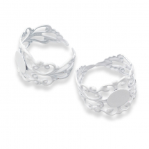 Основа для кільця, Латунь, Філігранна, Колір: Білий, Розмір: Діаметр 18мм, Довжина 16мм, Товщина 0.7мм, Розмір Основи 8мм, (14WB5437)