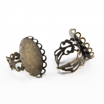 Основа для кільця, Латунь, Філігранна, С овальної платформою, Колір: Бронза, Розмір: Діаметр 16мм, Довжина 26мм, Ширина 22мм, Розмір Основи 25х18мм, (14WB5428)