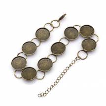 Основа для браслета Латунь, під Кабошон, Кругла, Зстежка Карабін, Колір: Бронза, Розмір: Довжина 210мм, Розмір Основи: Діаметр 14мм, (14WB5419)