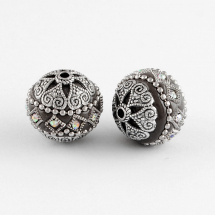 Koraliki Indonezyjskie Polimerowa Glina i Kryształ Górski Ręcznie Robione 20mm Kolor: Czarny 2szt (14WB6565)