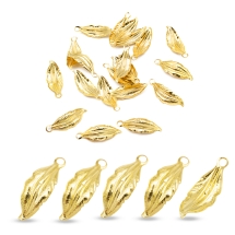 Кулон Лист, Залізний, Колір: Золото, Розмір: 26x9x1мм, Отвір 2,5мм, (14WB6384)