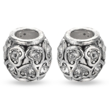 Koraliki Modułowe Charms Stop Metalowy i Cyrkonie Kryształ, Antyczne Srebro 10х9.5mm, 2szt (14WB7425)