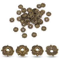 Шапочки для Бусин 4 пелюстки, Квітка, Метал, Тибетський Стиль, Бронза, 8х8х2мм, Отвір 2мм, (14WB7544)