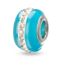 Koraliki Modułowe Charms Lampwork Mosiądz i Cyrkonie Handmade, Niebieski 13x9mm, 1szt (14WB7596)