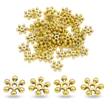 Намистини-Роздільники Металеві, Форма: Сніжинка, Колір: Античне Золото, Розмір: 10х2.5мм, Отвір 1.5мм, (14WB7382)