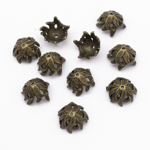Шапочки для Бусин Металеві, Квітка, Колір: Бронза, Розмір: 15х10мм, Отвір 2мм, (14WB6827)