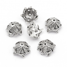 Шапочки для Бусин Металеві, Квітка, Колір: Античне Срібло, Розмір: 15х10мм, Отвір 2мм, (14WB6828)