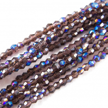 Намистини Гальваніка Скло, Грановані, Біконус, Колір: Пурпурний, Розмір: 2х2мм, Отв-тя: 1мм, близько 200шт / 42см / нитка, (14WB7064)