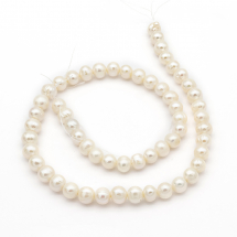 Perły Naturalne Słodkowodne Klasa A, Okrągłe, Kość Słoniowa, 7 ~ 8mm, Otwór 1mm, 40szt/36cm/nić (14WB8090)