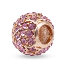 Шарми Євронамистини Метал і Стрази, Рондель, Колір металу: Рожеве Золото, Колір Страз: Рожевий, Розмір: 10.5x9мм, Отвір 4.5мм, (14WB8130)