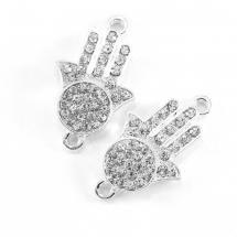 Zawieszka Łącznik Stop Metalu i Cyrkonie 31x18x3mm Otwór 2mm Kolor: Srebrny 1szt (14WB8208)