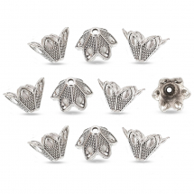 Конус Шапочки для Бусин, Квітка, Металеві, Колір: Античне Срібло, Розмір: 11.5х19.5мм, Отвір 2.5мм, (14WB8222)