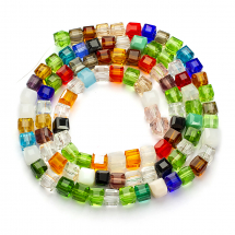 Koraliki Szklane Kostki Fasetowane, Mix, 6x6x6mm, około 95szt/53сm/sznur (14WB6875)