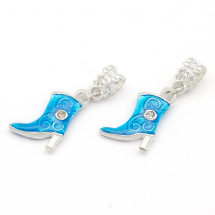 Шарми Євронамистини з Кулоном, Чобіт, Метал, Колір: Світло-синій, Розмір: 14x33x3мм, Отвір 4.5мм, (14WB8447)