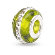 Koraliki Modułowe Charms Lampwork Mosiądz i Cyrkonie Handmade, Oliwkowy 13x9mm, 1szt (14WB8455)