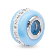 Koraliki Modułowe Charms Lampwork  Mosiądz i Cyrkonie Handmade, Niebieski 13x9mm, 1szt (14WB8470)