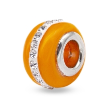 Koraliki Modułowe Charms Lampwork Mosiądz i Cyrkonie Handmade, Pomarańczowy 13x9mm, 1szt (14WB8471)